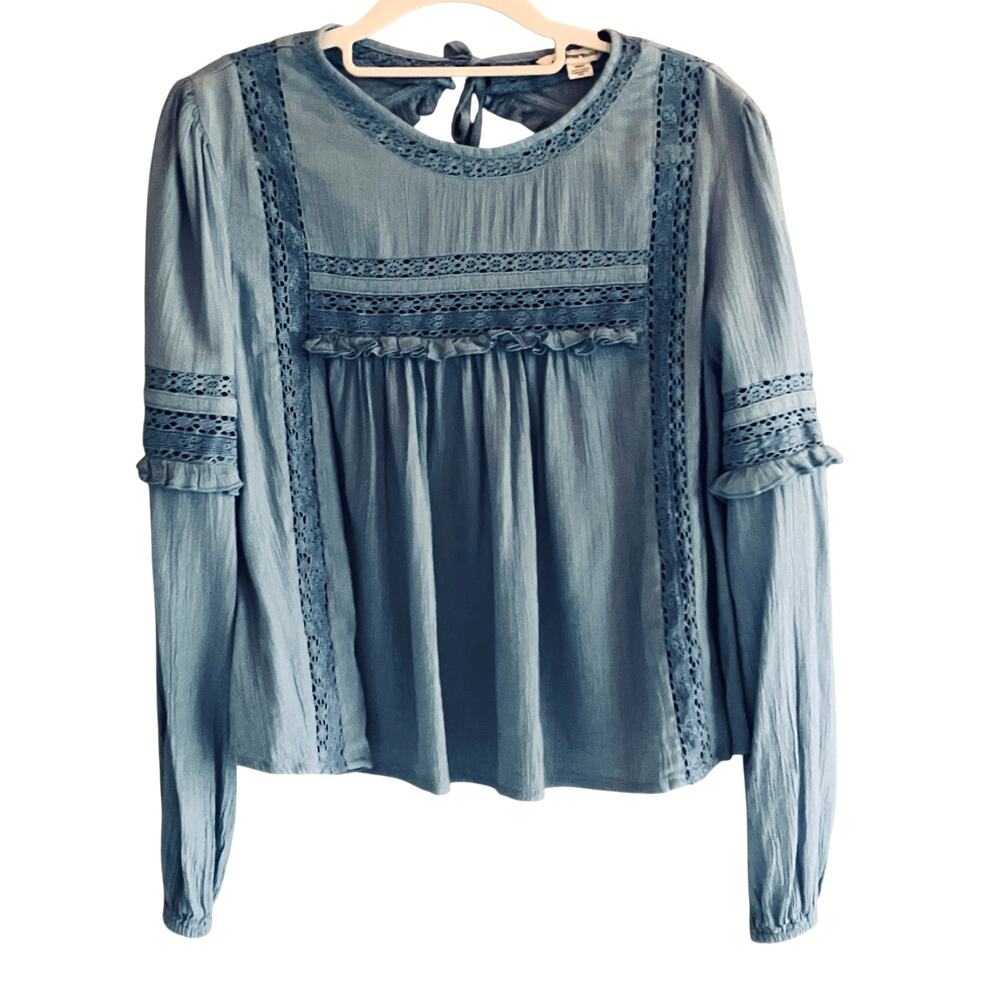 Gauzy Boho Top Lace Ruffles Prairie CottageCore Festival American Eagle L